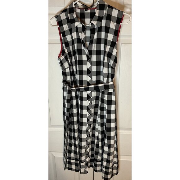 Talbots Black White Buffalo Check Gingham Sleeveless Retro Pinup Dress Plaid 10 - Picture 1 of 4